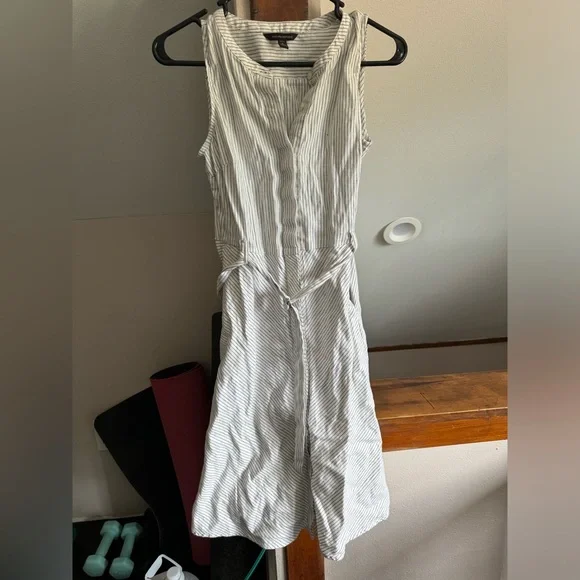 Banana Republic | Dresses | Banana Republic Striped Linencotton Bluewhite  Dress Size 6p | Poshmark